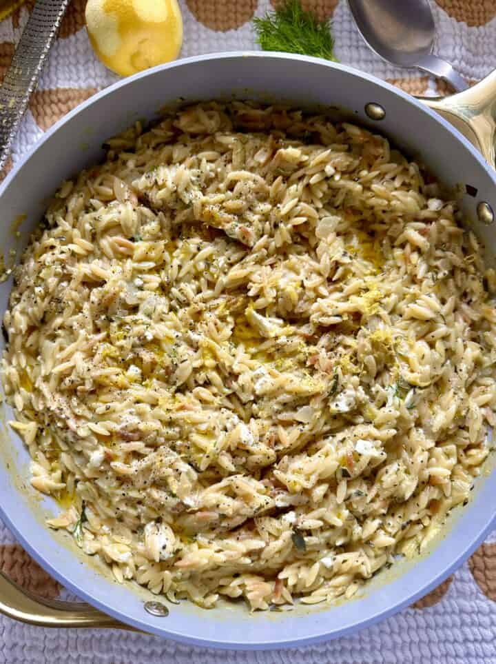 One Pan Creamy Lemon Feta Zucchini Orzo